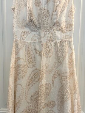 Tommy Hilfiger Dress Womens 2 Ivory Beige Paisley Fit Flare Sleeveless